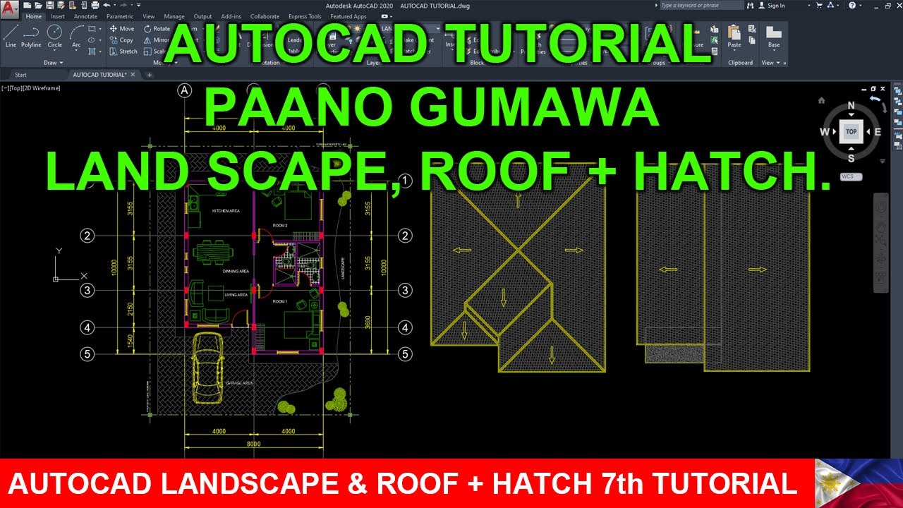 AUTOCAD LANDSCAPE & ROOF + HATCH  7th TUTORIAL