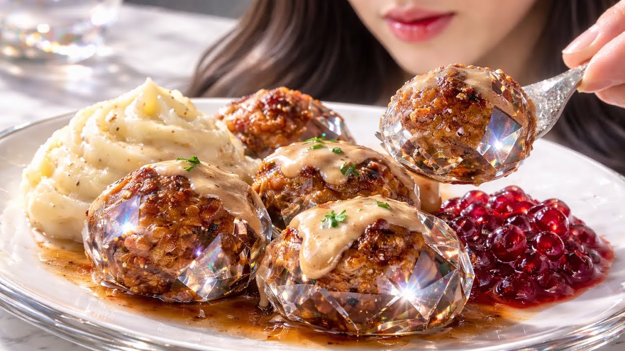 Making delicious Swedish Meatballs 🥩 ...But It’s Glass 💎 !|Satisfying ASMR” 