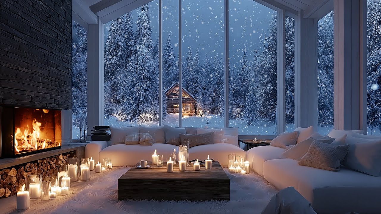Cozy Winter Night in a Luxury Villa | Blizzard Wind & Fireplace sounds | No Music ASMR