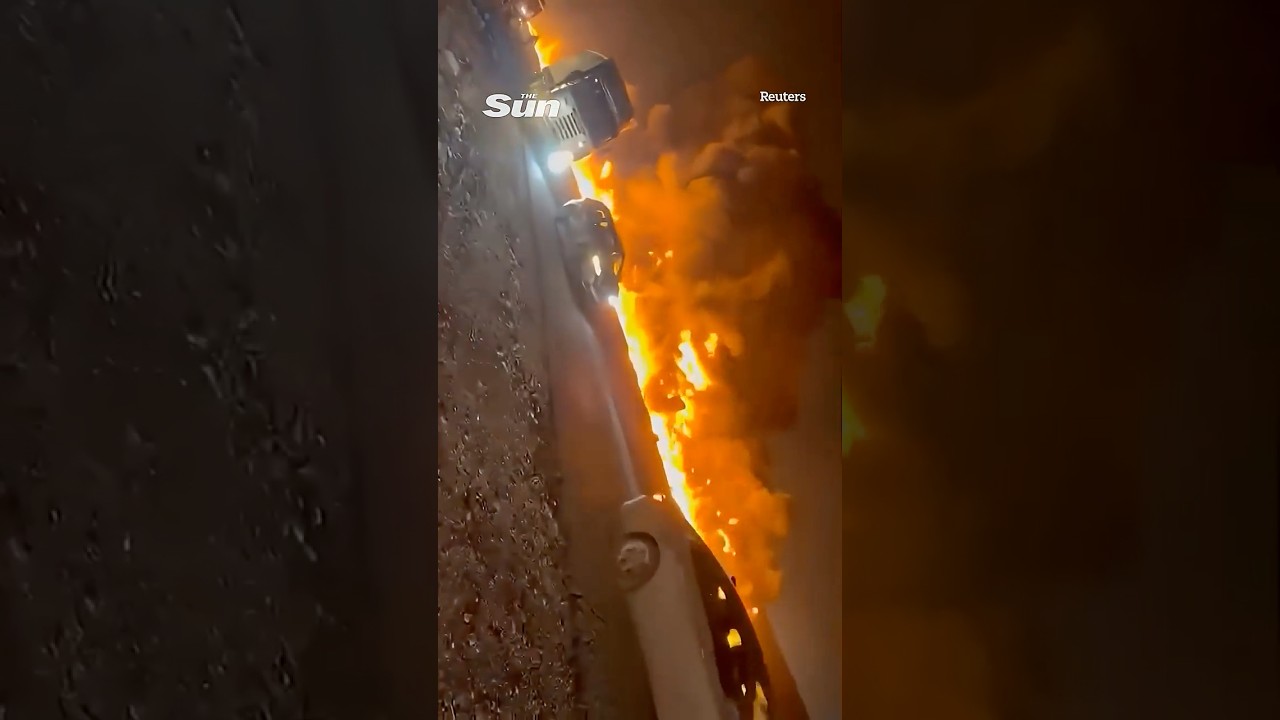 Oil tanker bursts into fireball after overturning, leaving 6 injured #fire #iraq