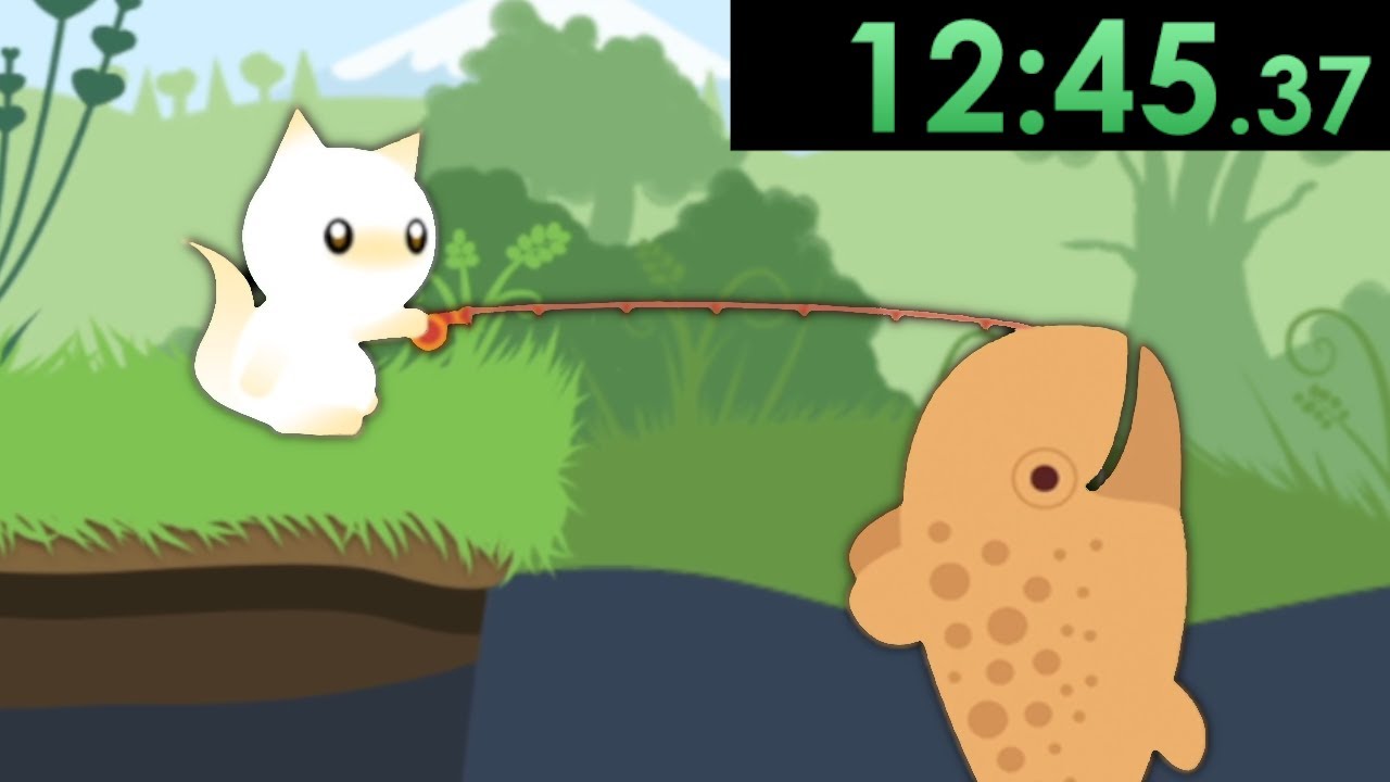 I speedrun catching progressively larger fish in Cat Goes Fishing
