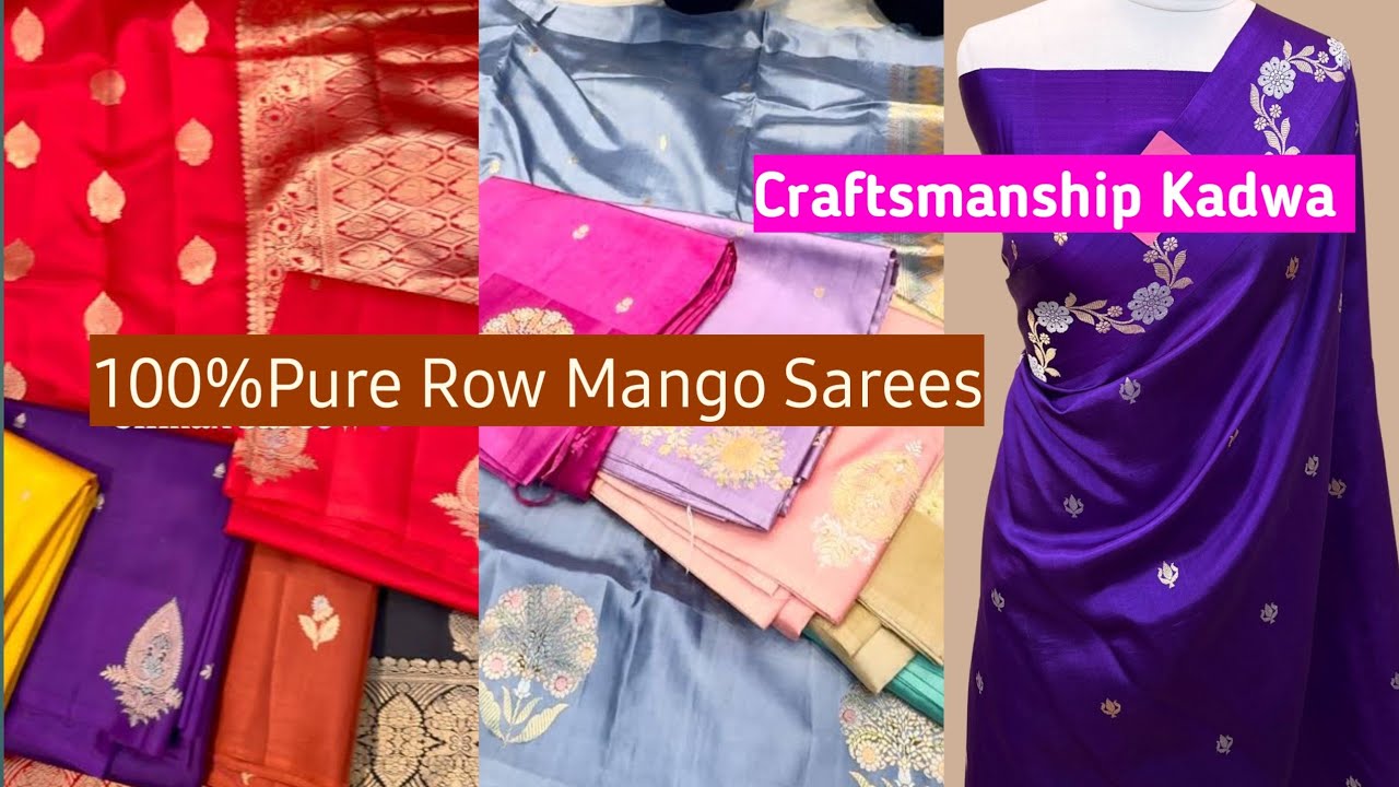 Finest Beautifully Created Pure Row Mango Kadwa Handloom Craftsmanship Elegant Look Sarees