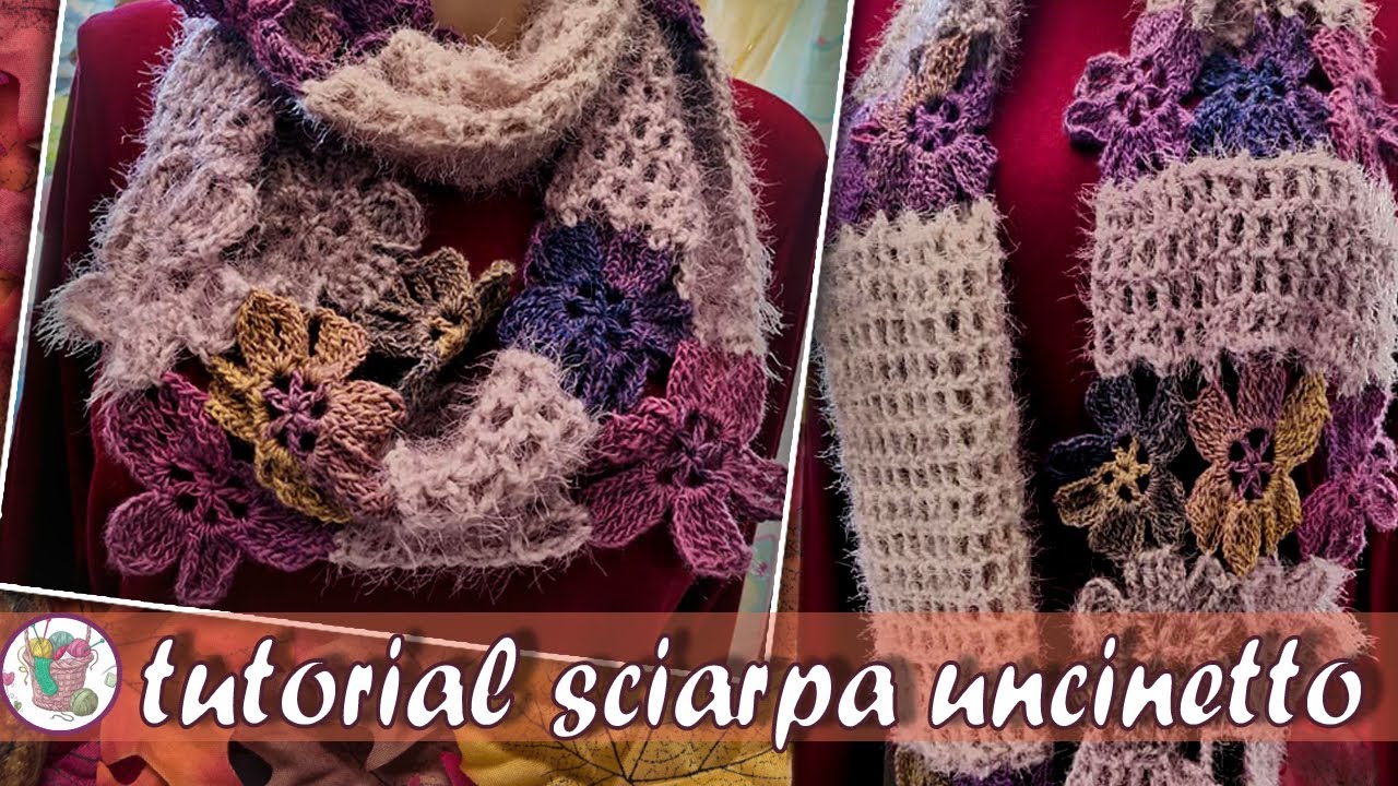 SCIARPA UNCINETTO FIORI🧣 - Tutorial sciarpa traforata, all'uncinetto fiori facile e veloce