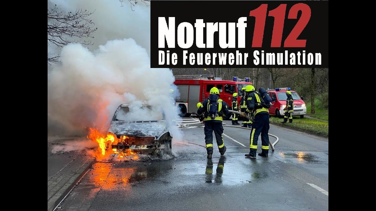 Notruf 112 Feuerwehr Einsatz: PKW-Brand + Kleinflächenbrand (Deutsch/German)