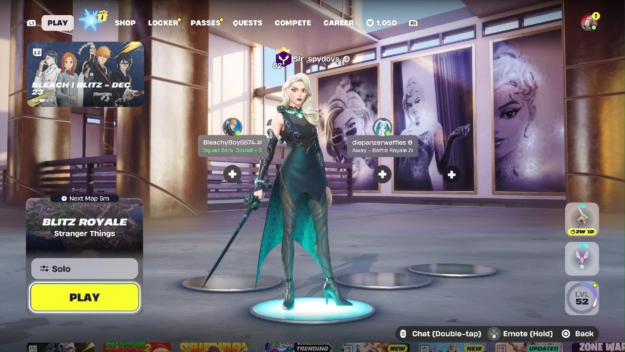 Fortnite chilling with a stream in the background