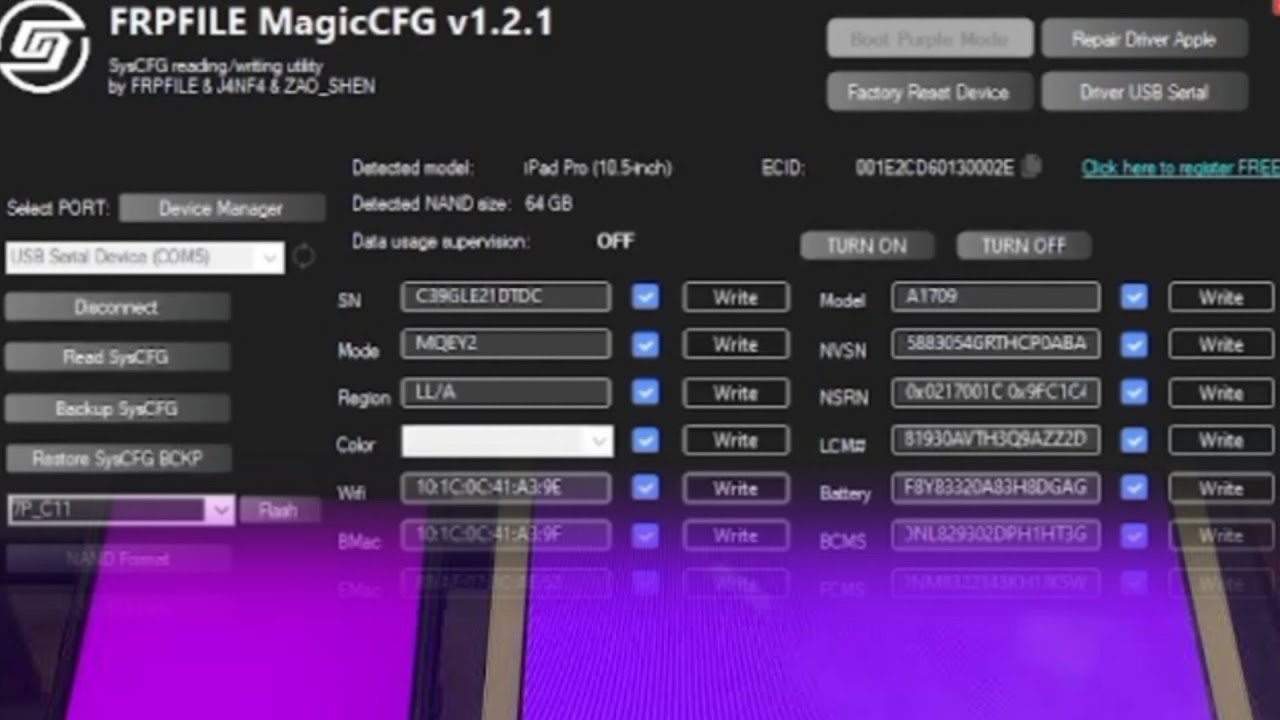 Como Colocar em MODO PURPLE MODE GRATIS & Trocar SN (Serial Number) IPAD/IPHONE Via WINDOWS MagicCFG