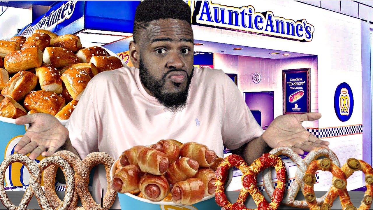 Trying Auntie Anne's ENTIRE Pretzel Menu Taste Test Mukbang Review 2022