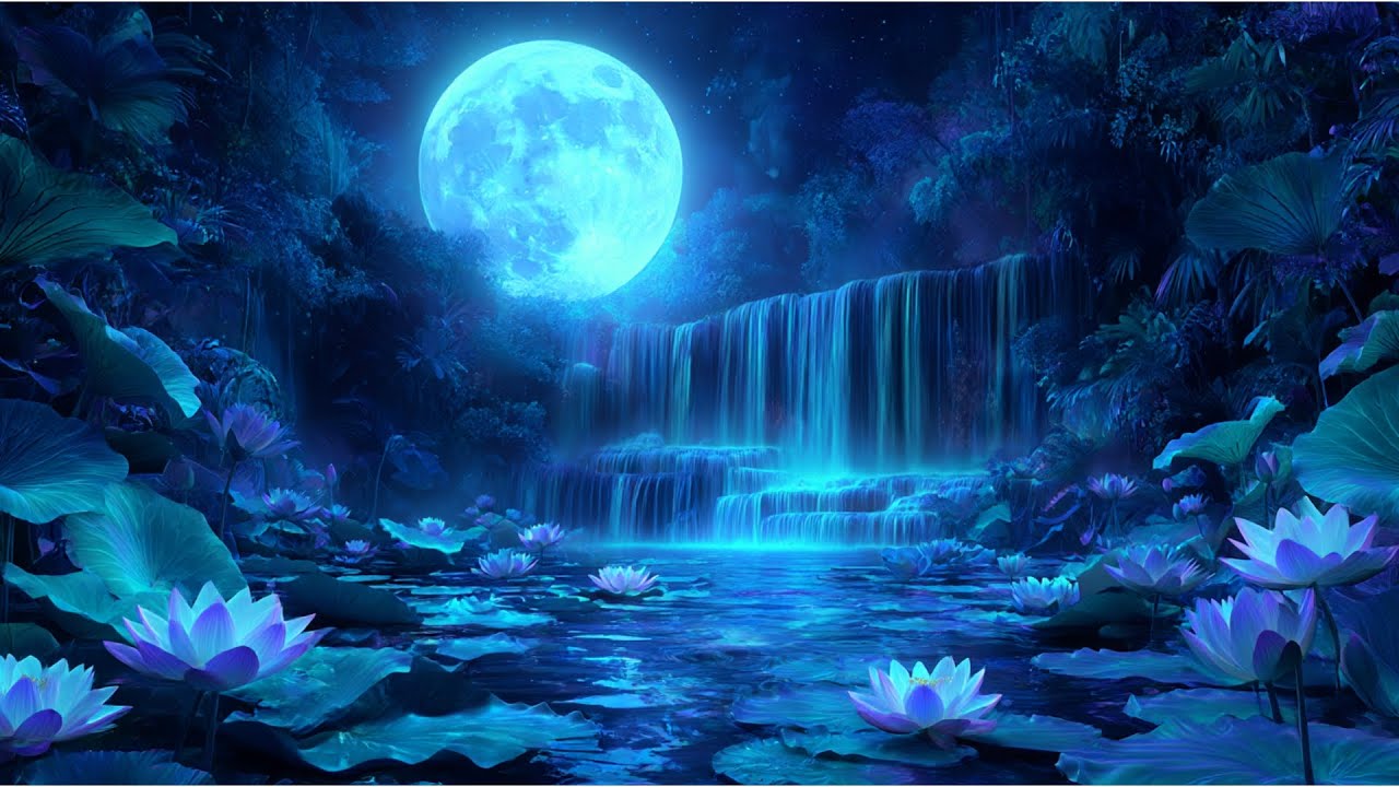 Fall Asleep in Under 15 Minutes | 1.5hr Moonlit Waterfall Sounds for Deep Sleep (No Ads)