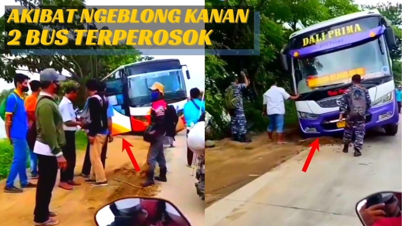 Apes, Akibat Gak Sabaran Bus Dali Mas & Dali Prima Terperosok di Gresik