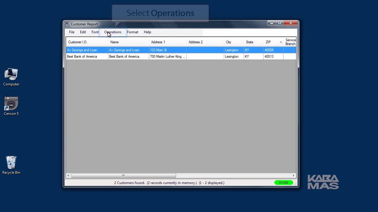 Cencon 5 Software Operation - Customer Report and Mapping