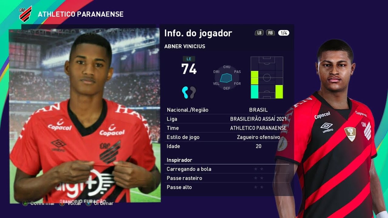 Editar Face Habilidades Abner Vinicius Seleção Olimpica Atl Paranaense PES 2021 (Usando Copiar Base)