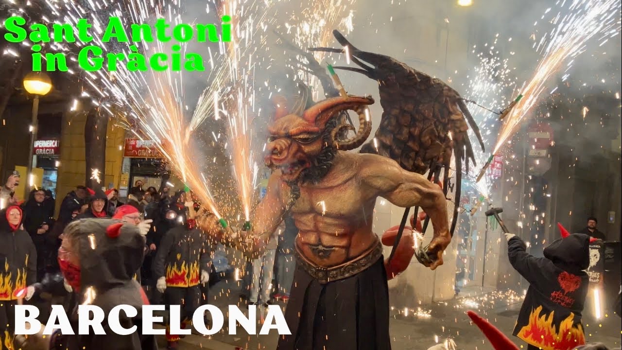 Sant Antoni Cercavila Parade 2026 in Gràcia, Barcelona – Correfoc & Gegants