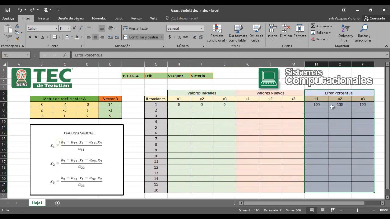 Método de Gauss-Seidel en Excel