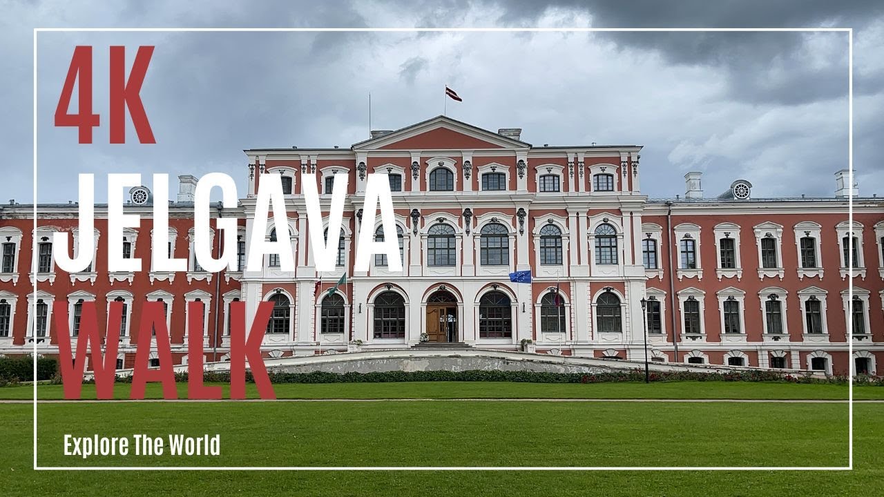 【4K】 Latvia Jelgava Walk - Pasta Sala and Jelgava Palace with City Sounds and Captions