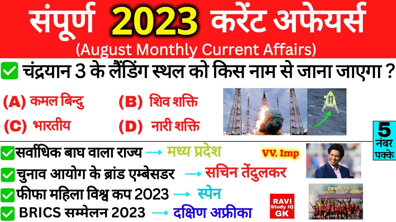 Current Affairs 2023 | August 2023 Monthly Current Affairs | Current Affairs 2023 in hindi