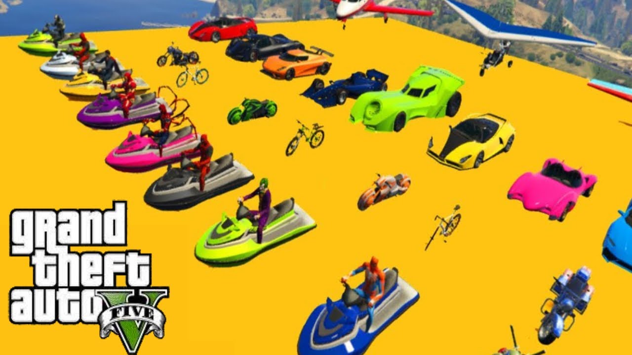 GTA V Crazy Map Challenge By Cars, Planes, Jet ski, and tracks GTA V mods لعبة جراند الاسطورية