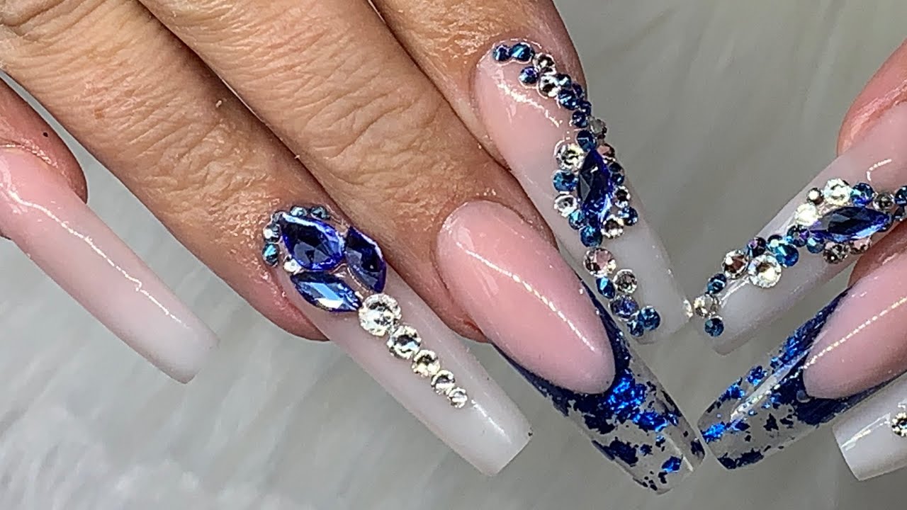 Extreme Acrylic  baby boomer & blue Sculpted nails