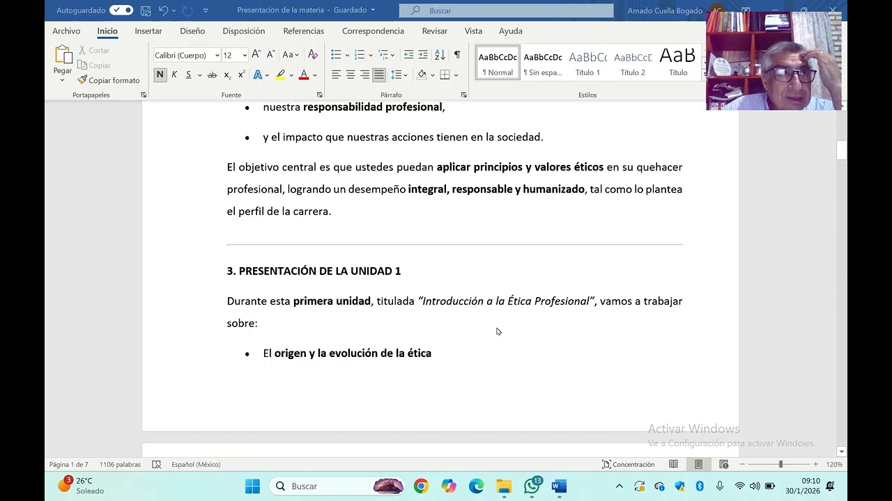 Presentación de la Clase Catedra Ética Profesional
