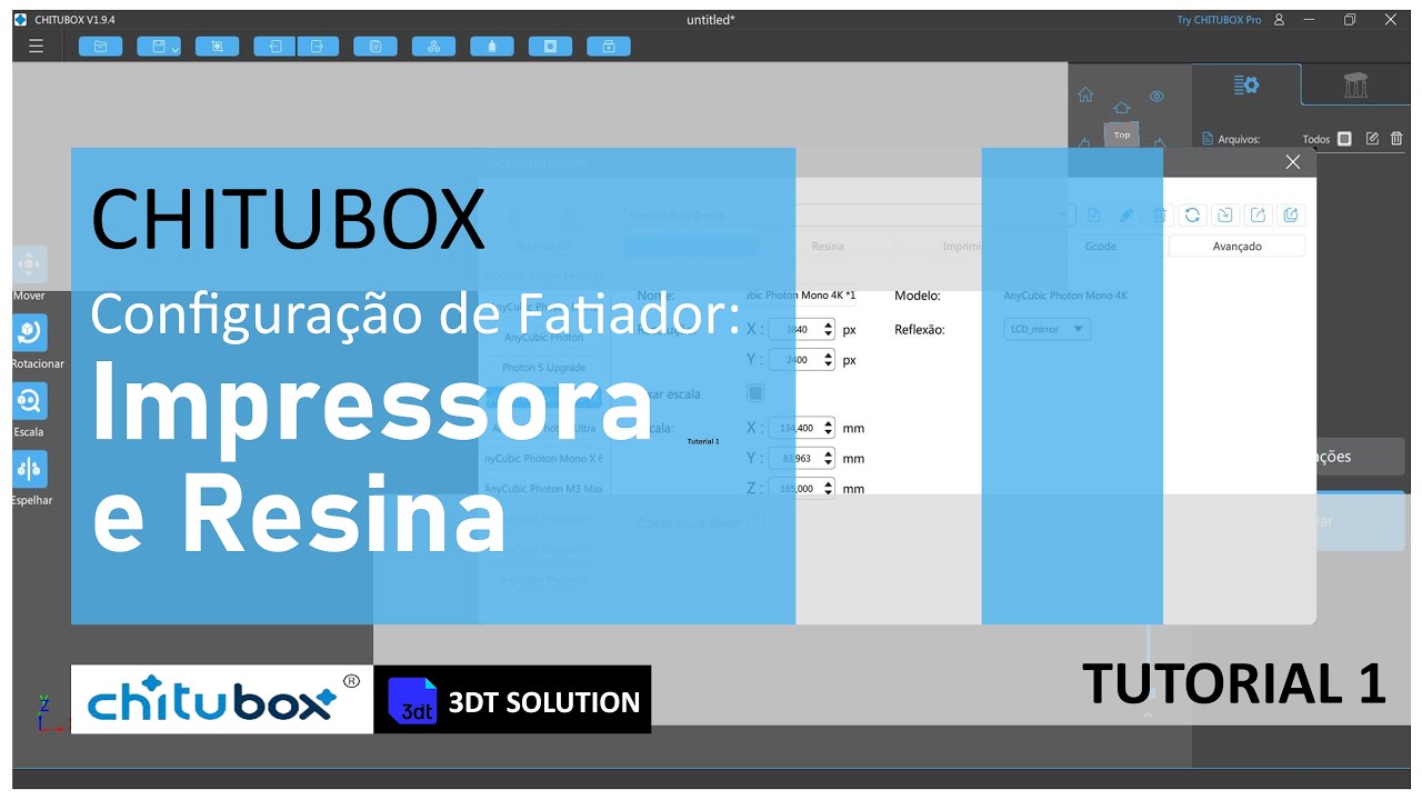 [Tutorial 1] Configurações de fatiador CHITUBOX: Configurações de aba de Impressora e Resina