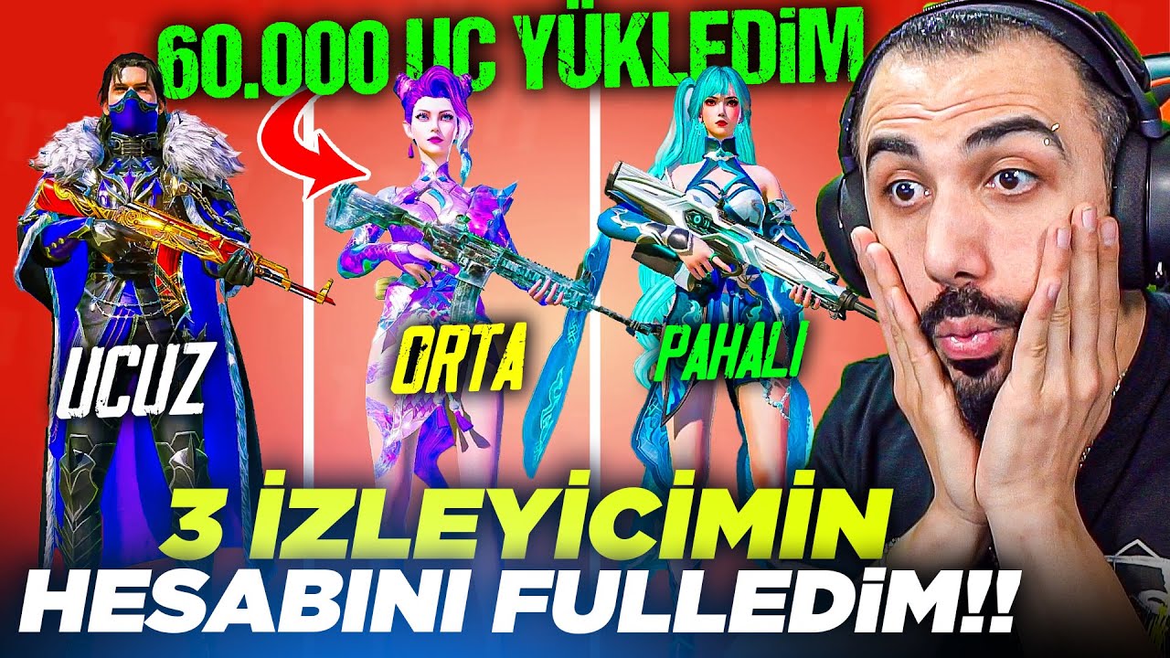 İZLEYİCİLERE 60.000 UC YÜKLEDİM!! 😱 3 NİHAİ 2 AMR BİRDEN ÇIKTI! UCUZ ORTA PAHALI HESAP | PUBG MOBILE