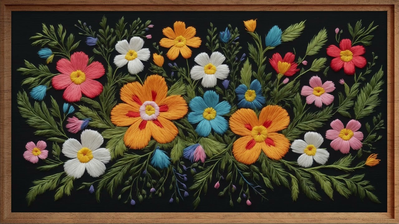Wildflower embroidery design 4k Frame TV art #frametvart #wildflowers #embroidery #tvartgallery