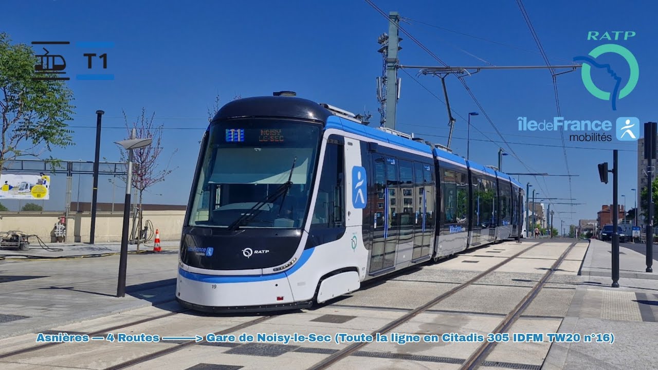 [Tramway T1] Citadis 305 IDFM (TW20) n°16 – Asnières 4 Routes à Gare de Noisy-le-Sec #ratp #idfm