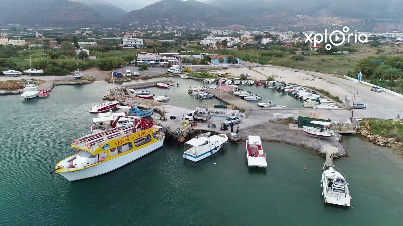 Malia harbour, Crete Island, Greece 2018.09 aerial video