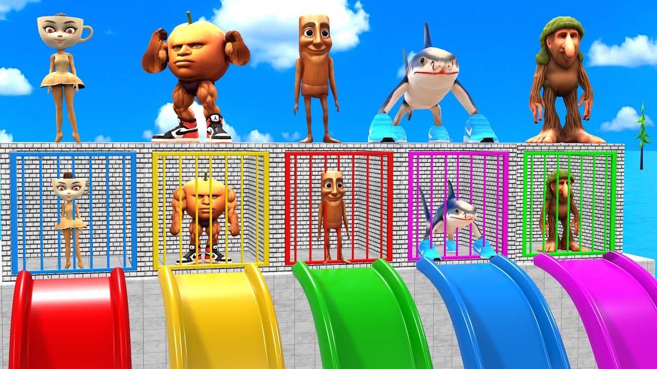 Long Slide Game with Cow Elephant Gorilla Hippopotamus Tiger 3d Animal Game Funny 3d Animals