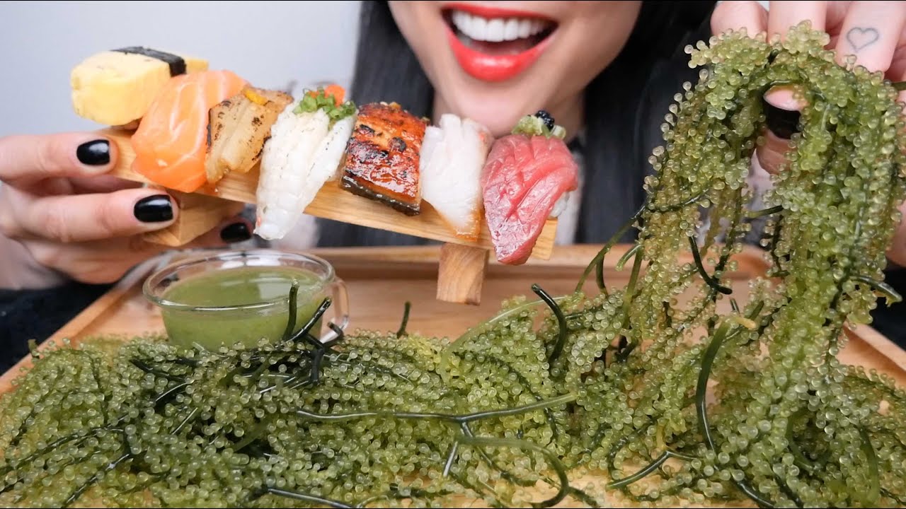 SEAGRAPES + SUSHI NIGIRI (ASMR EATING SOUNDS) NO TALKING | SAS-ASMR