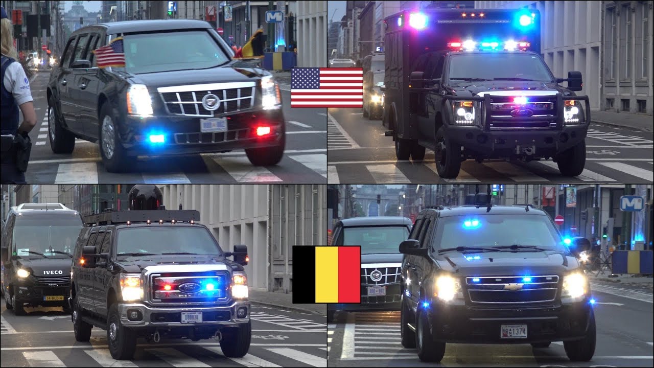 President Donald Trump arrives in Brussels with a collosal motorcade 🇺🇸 🇧🇪