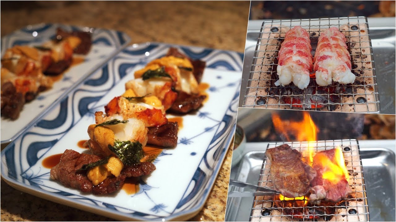 🔥 Japanese Surf & Turf: Lobster, Wagyu, Uni, Binchotan Charcoal Grill 烤龍蝦, 日本和牛, 扇貝, 路邊小吃
