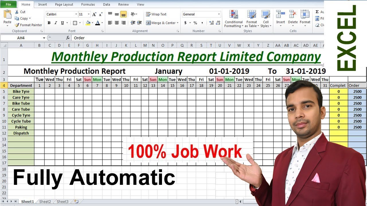 Monthly production Report Limited company For Microsoft excel Advance Formula