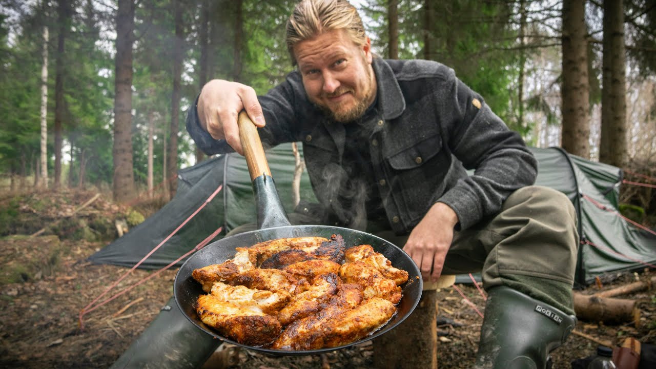 Forest Camping Solo - Chicken on a Twig Stove
