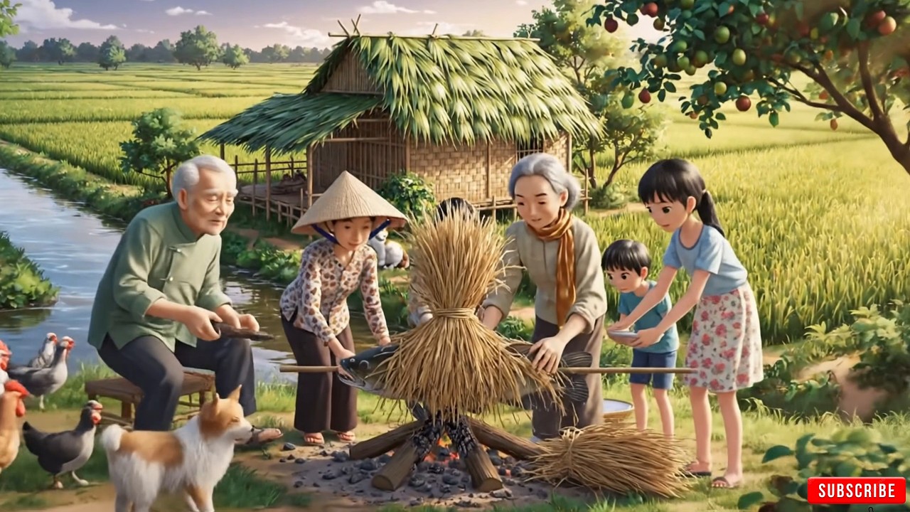Countryside Cooking | Wood-Fired Grilled Snakehead Fish in Straw | Ghibli Style ASMR Village Life