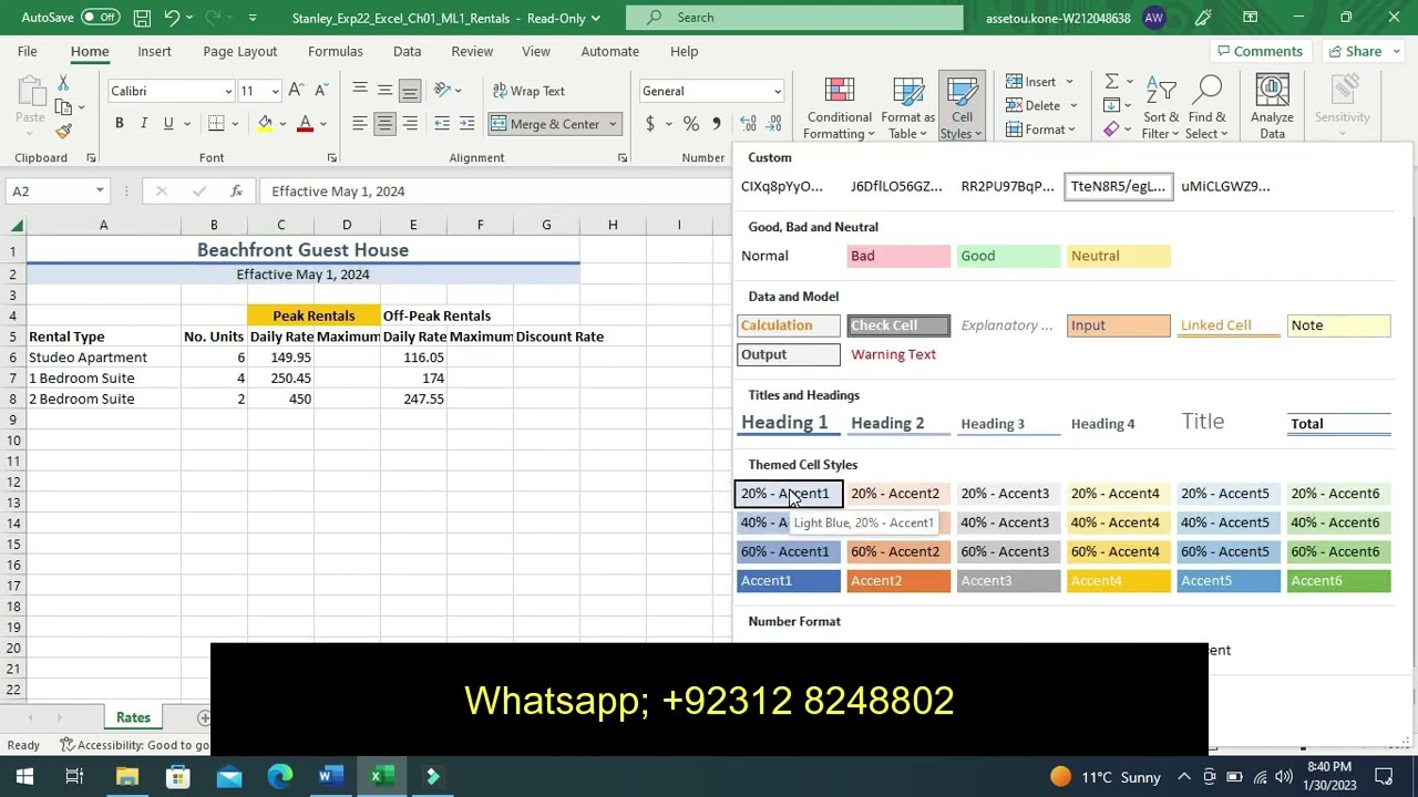 Exp22_Excel_Ch01_ML1_Rentals |Exp22 Excel Ch01 ML1 Rentals | #office #365 #exp22