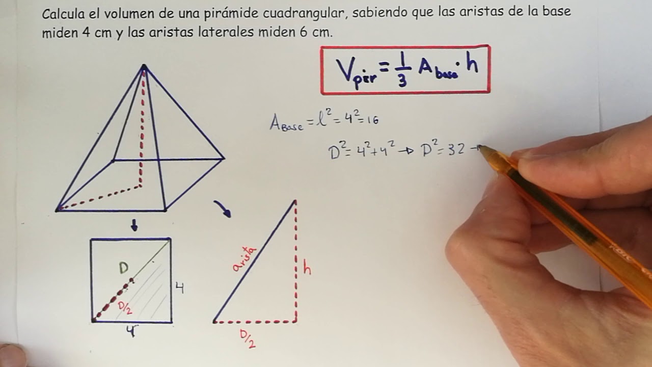 Volumen de una pirámide de base cuadrangular (dadas sus aristas)