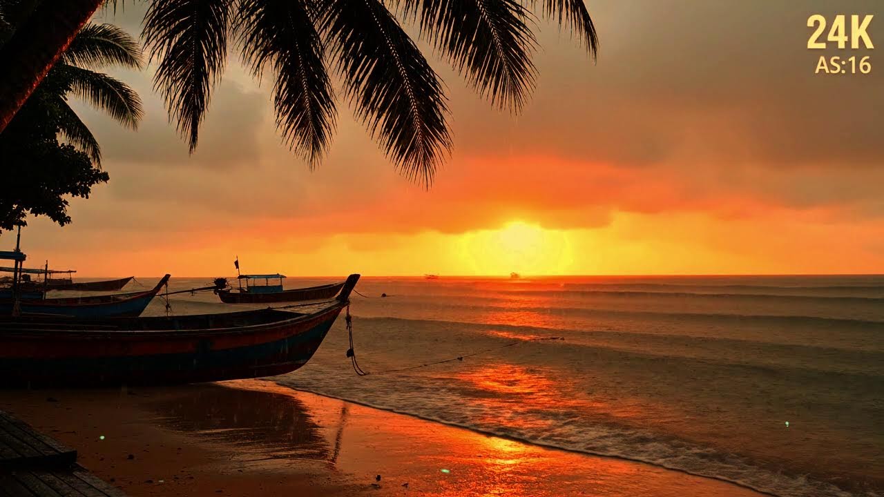 24/7 LIVE 🌊 Ocean Rain at Golden Sunset | Soothing Ocean Rain for Sleep Cinematic 4K