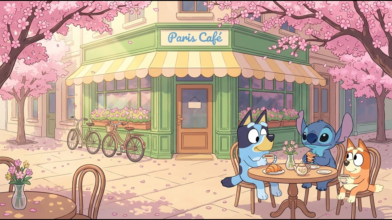 Stitch & Bluey Paris Café Morning 🌸 Chill Lofi Classroom for Study & Focus ☕ Soft European Spring