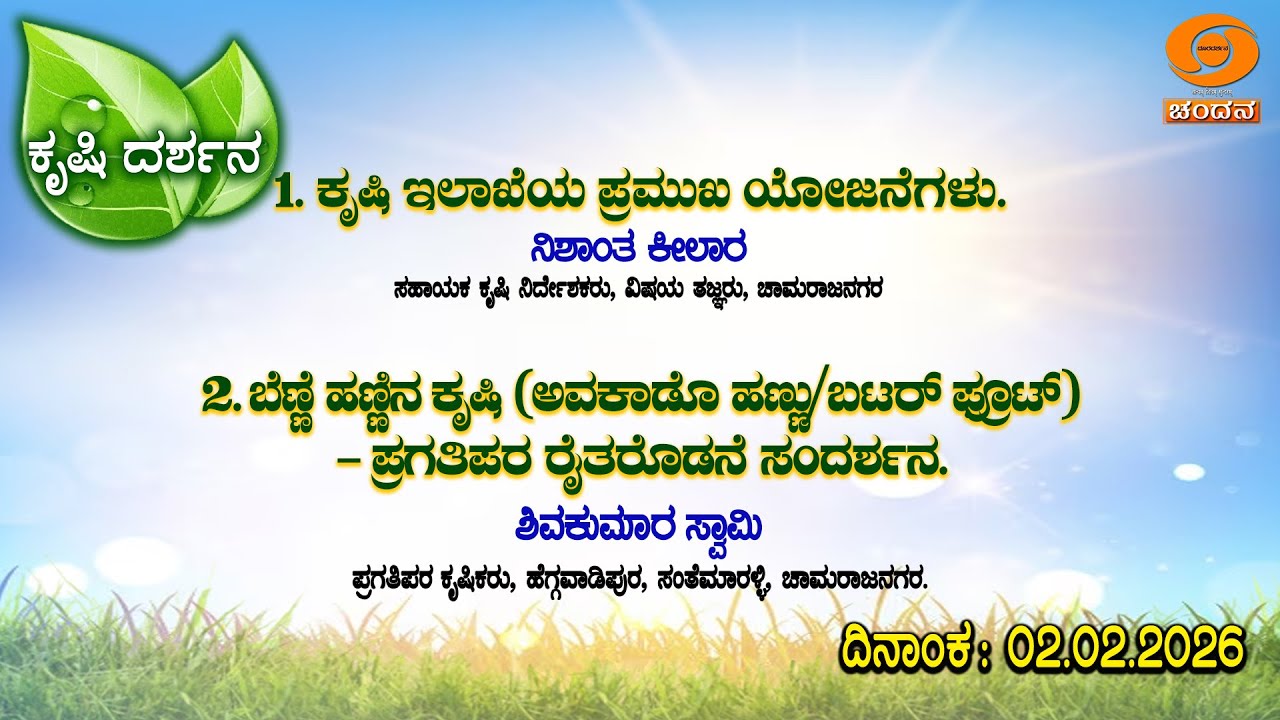 Krishi Darshana | ಬೆಣ್ಣೆ ಹಣ್ಣಿನ ಕೃಷಿ (ಅವಕಾಡೊ ಹಣ್ಣು/ಬಟರ್ ಫ್ರೂಟ್ | 02.02.2026 |6.30PM
