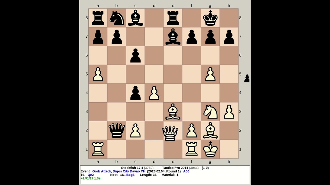 Stockfish 17.1 vs Tactico Pro 2011 | Grob Attack #chess