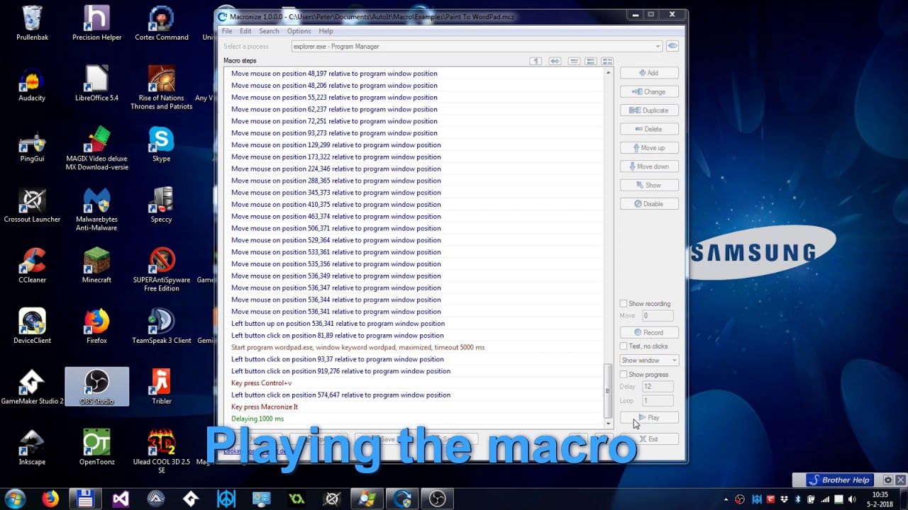 Macronize, a macro builder, a mouse click and key press recorder