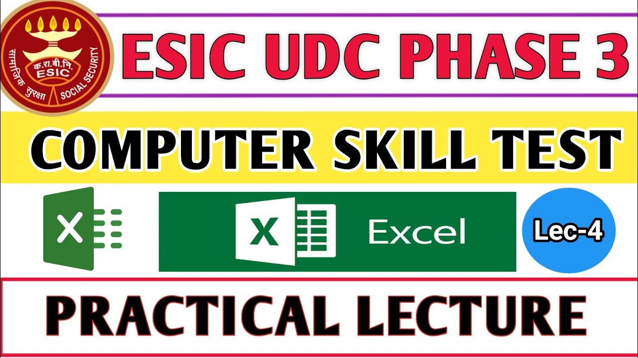 ESIC UDC Computer skill test | MS excel -Lecture 4