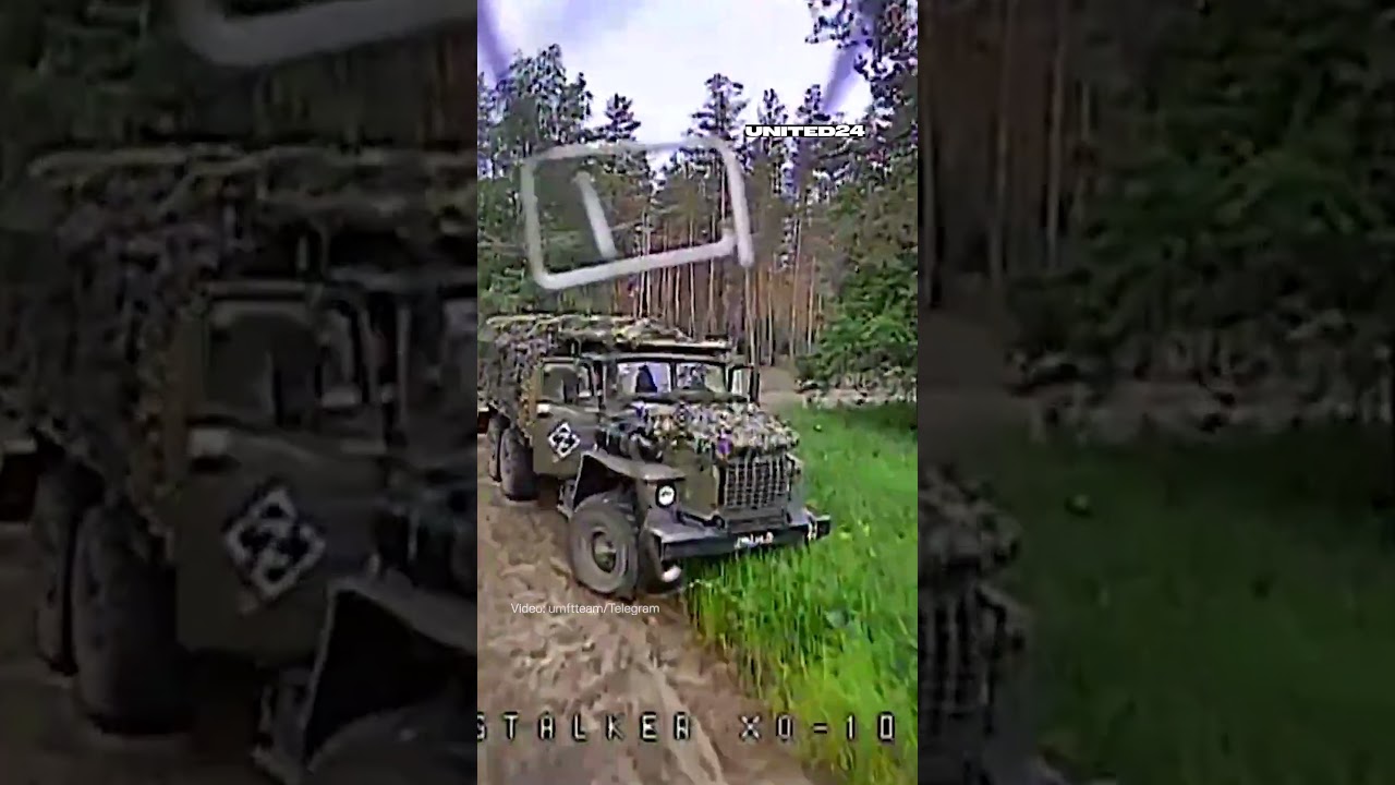 Ukraiński dron światłowodowy FPV atakuje rosyjską ciężar&oacute;wkę logistyczną #warinukraine #drone