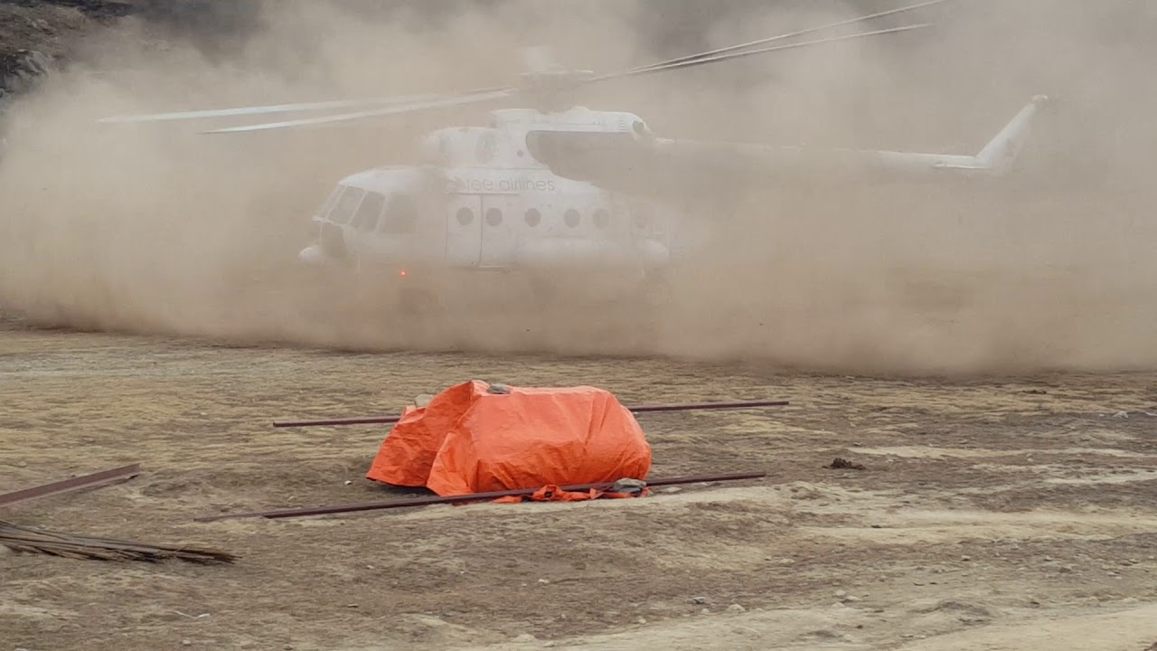 Syanboche Airport with cargo Heli landing