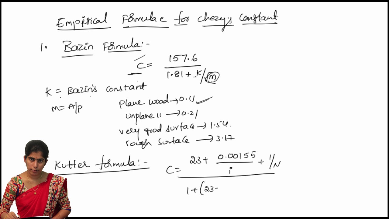 empirical formula for  CHEZYS CONSTANT