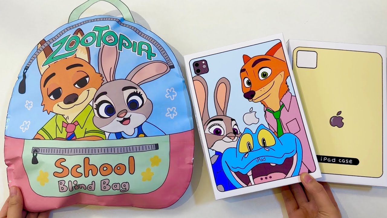 [💸paper diy💸] ZOOTOPIA SCHOOL BLIND BAG + IPAD PRO AND CASE unboxing! | asmr