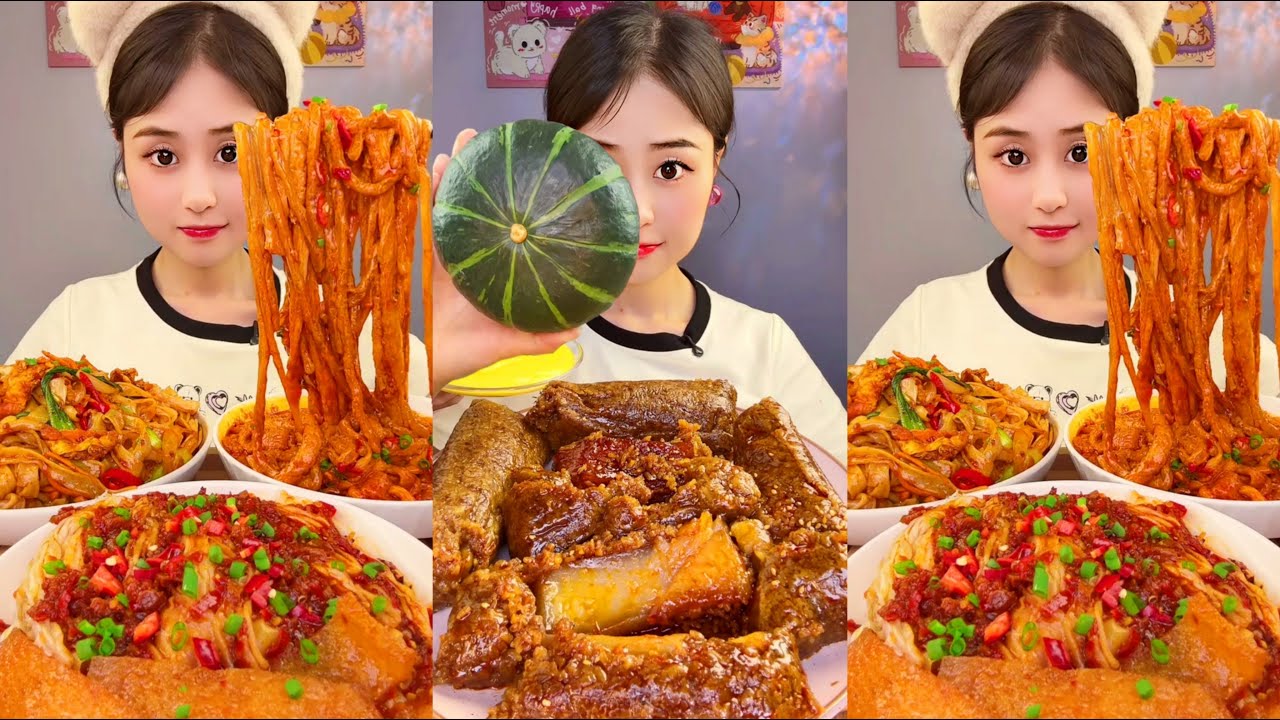 Chinese Food Eating Challenge Spicy Noodle & Meat Feast | BIG BITES ASMR Mukbang