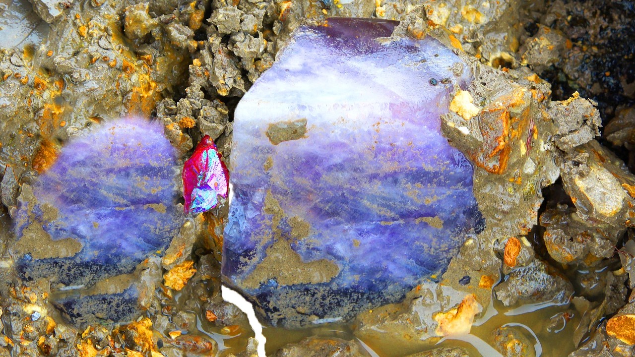 In the desolate weeds, the man dug out a pile of gemstones and crystals