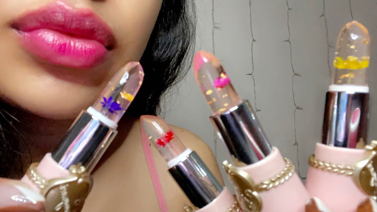 ASMR LoFi Color Changing Flower Lipstick Application w/ Wet Mouth Sounds (whispered)