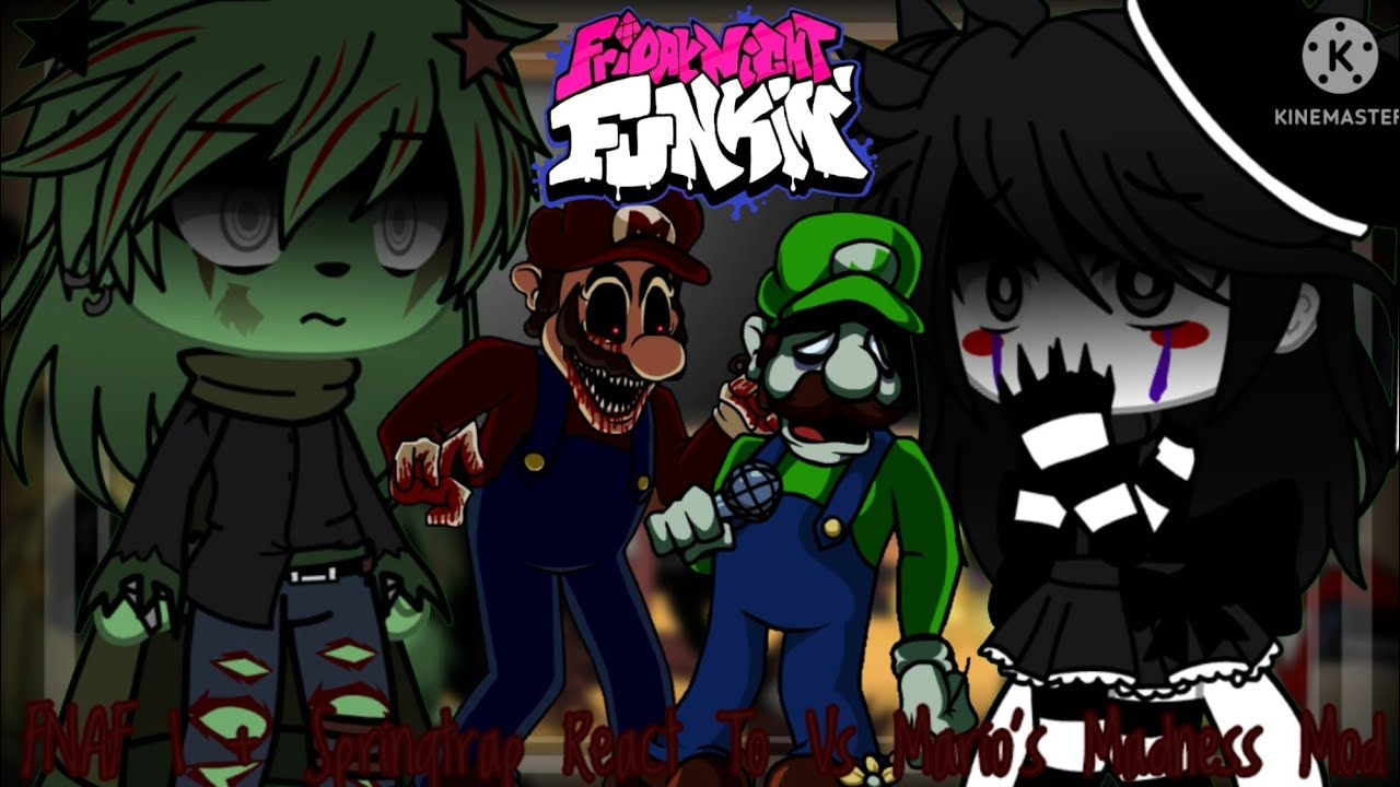 FNAF 1 + Marionette & Springtrap React To FNF Vs Mario's Madness Mod || Gacha Club